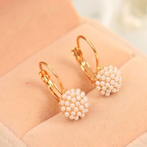 Fashion Women Lady Elegant Pearl Beads Ear Hoop Dangle Earrings Jewelry Gift N3