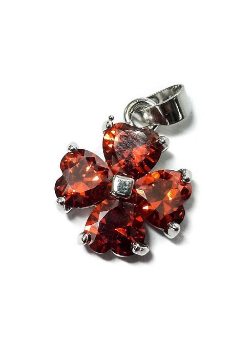 Silver Plated Jerusalem Cross Red Garnet Gem Pendant Holy Land 0.5"