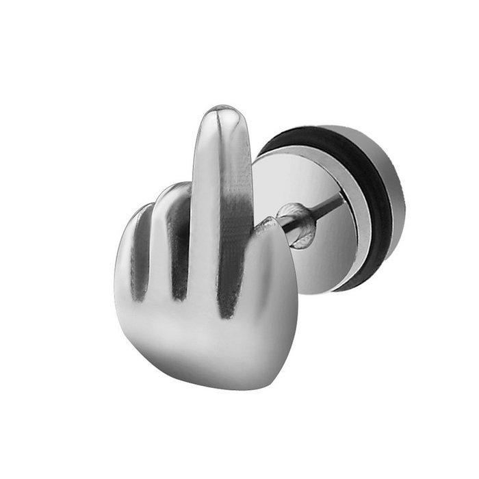 Silver Fashion Punk Hand Design Stainless Titanium Steel Mens Boys Ear Studs Earring (one pcs)