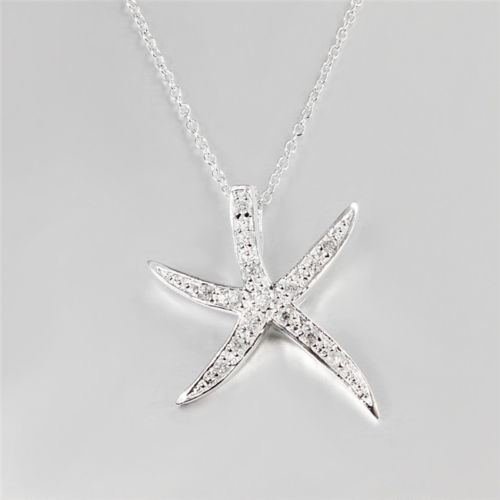 New Women's Silver Starfish Rhinestone Necklace Pendant LF