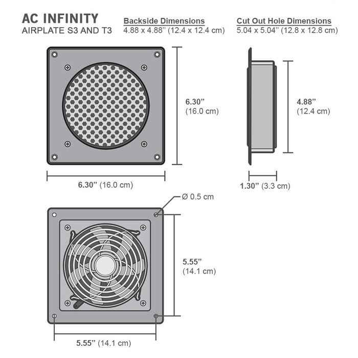 AC Infinity AIRPLATE S3, Quiet Cooling Fan System 6" with Speed Control, for Home Theater AV Cabinets N2
