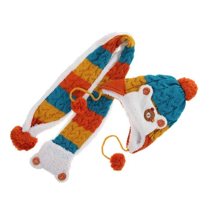 Baby Toddler Winter Beanie Warm Hat Hooded Scarf Earflap Knitted Cap Girls Boys N15