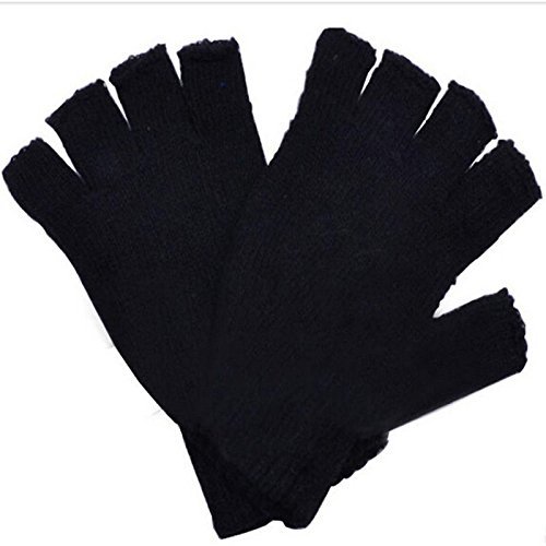Black Warm Half Finger Knitted Stretch Elastic Men Fingerless Gloves for Winter