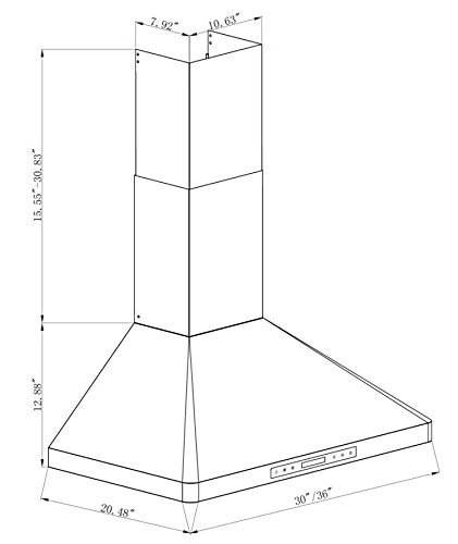 XtremeAir UL02-W36 Wall Mount Range Hood with 900 CFM Baffle Filters/Grease Drain Tunnel, 36" N5
