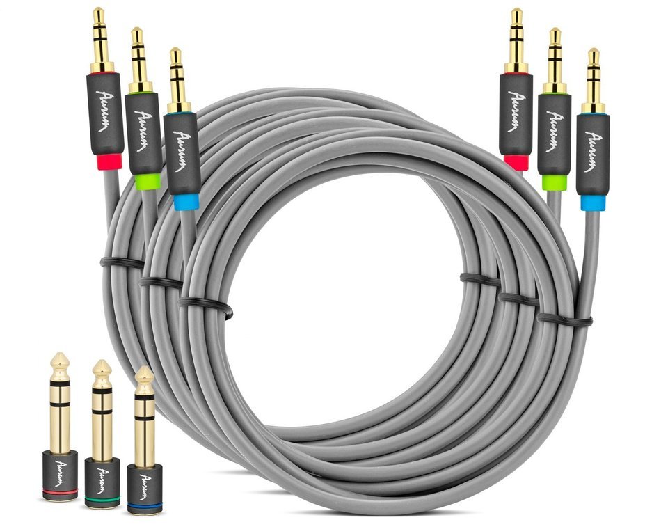 Aurum Cables Male to Male 3.5mm Universal 24K Gold Plated Auxiliary Audio Stereo Cable with 3 6.35mm Male to 3.5mm... N5