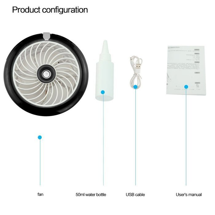 Topwell Humidifier Fan USB Mini Cooling Misting Fan Portable Water Spray Fan Rechargeable Humidifier Personal...