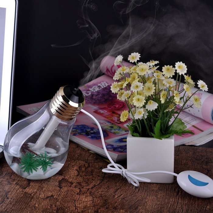 USB Mini 400ml Colorful Bulb humidifier Air Purifier Atomizer with colorful Night Light for Household Office Bedroom...