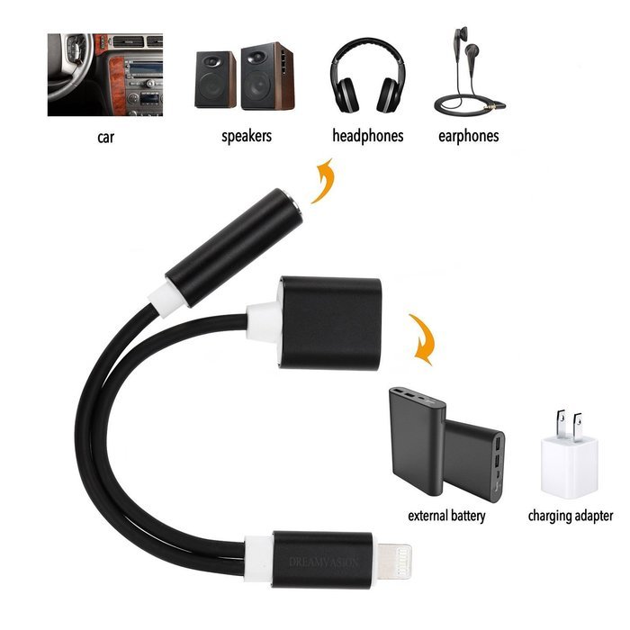 Dreamvasion 2 in 1 Lightning to 3.5mm Headphone Audio Adapter, [Aluminum alloy] 8Pin Lightning Port to 3.5mm Port... N4
