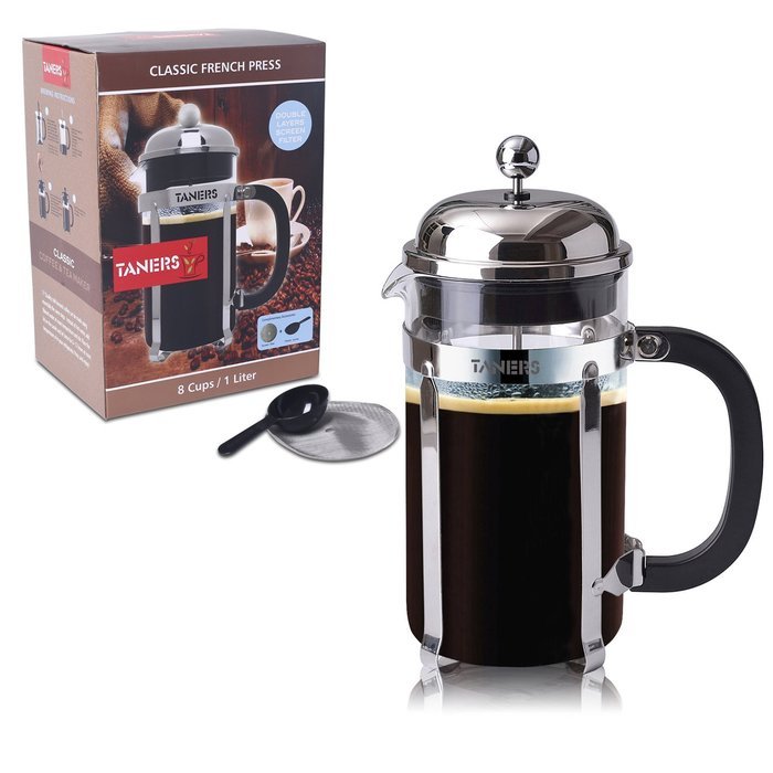 TANERS 8-cup French Press Coffee Maker & Tea Maker , 1 Liter 34oz, BONUS Extra Dual Layer Filter & Scoop & Elegant... N4