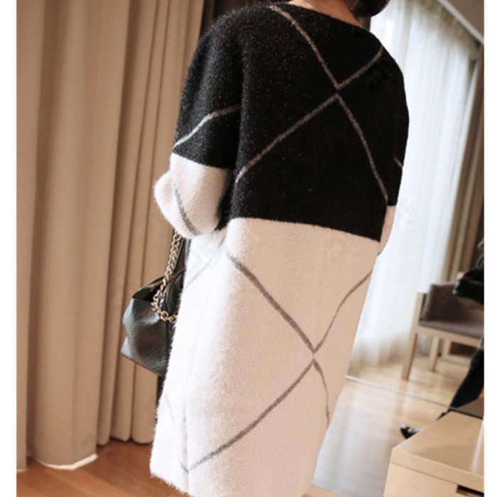 Spritech(TM) Women's Long Sleeve Cloak Cardigan Loose Sweater Knitting Cardigan Coat Gray and White XL N2
