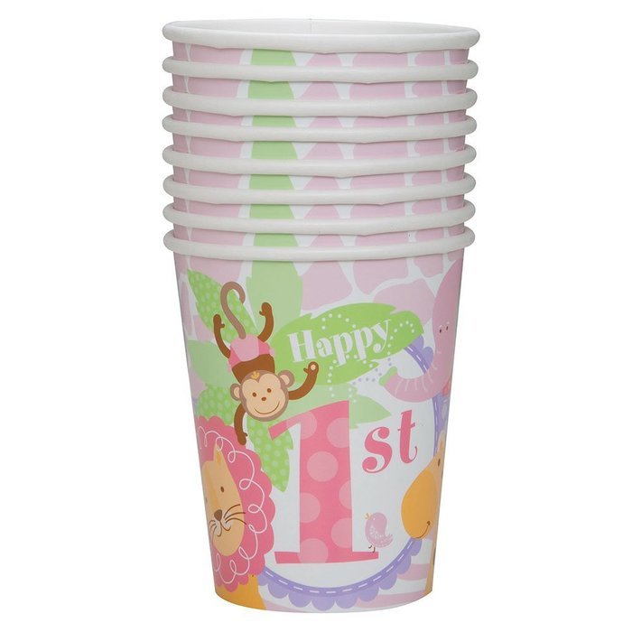 Pink Safari First Birthday Party Blowers, 8ct N31