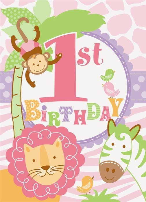 Pink Safari First Birthday Party Blowers, 8ct N34