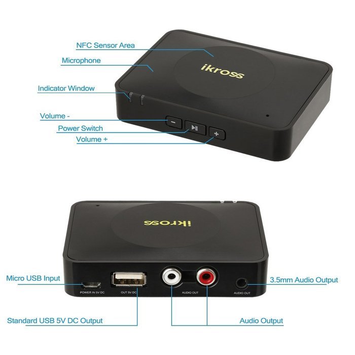 iKross Bluetooth 3.0 Wireless Audio Stereo Music Streaming Receiver with 3.5mm AUX / RCA Input Jack N5