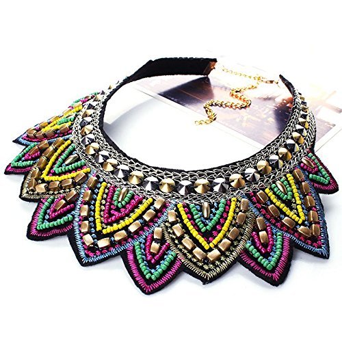 Women Bib Chunky Statement Crystal Beaded Necklace Choker Pendant Chain Jewelry