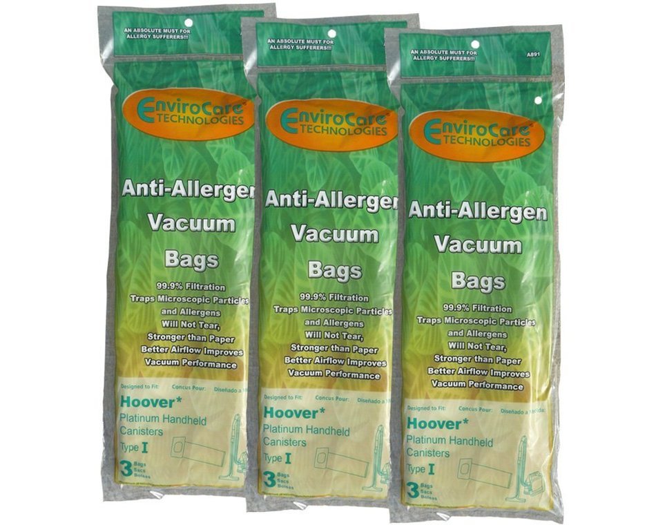 9 Hoover Type I #AH10005 Platinum Canister Vacuum Cleaner Allergen HEPA Bag A891, 985059002, AH10005, SH10000,...