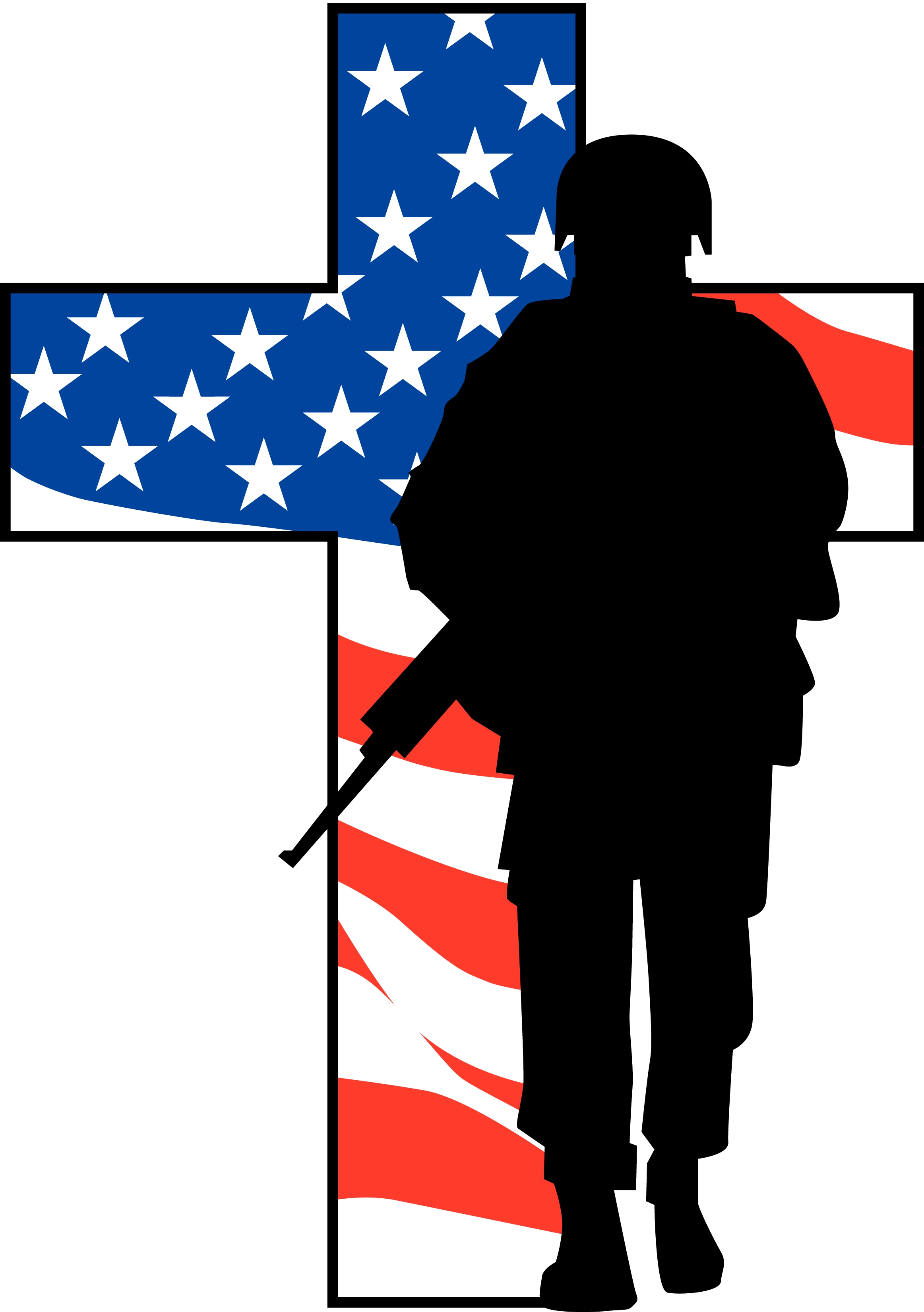 Silhouette Of A Soldier On The Background Of The Cross With The American Flag Free Image Download