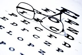 reading glasses is lying on alphabet