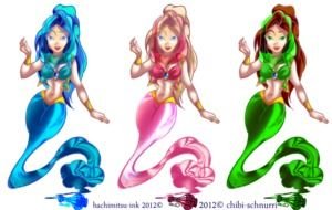 three Cartoon sexy female Genie In A Bottle