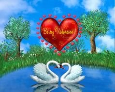 Colorful drawing with the swans in Love clipart