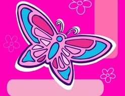 multi-colored butterfly on a pink background