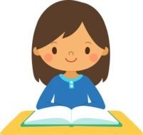 Happy child Girl at table with open book, Clip Art