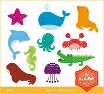 Cute Sea Animals Clip Art N2