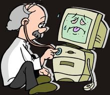 cartoon doctor treats computer