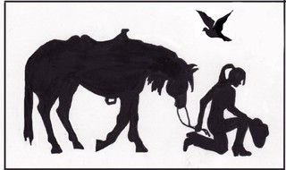 silhouettes of a woman with a horse for clipart
