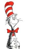 Dr Seuss in red hat drawing