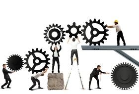 team building illustration with gears