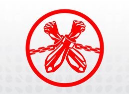 painted red hands in handcuffs