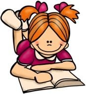 cartoon girl lies and reads a book