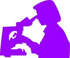 wooman looking to Microscope, purple silhouette