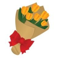 drawn bouquet of yellow tulips with a red bow
