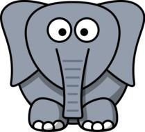 big gray cartoon elephant on a black background