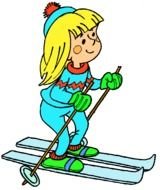 painted girl skiing on a white background