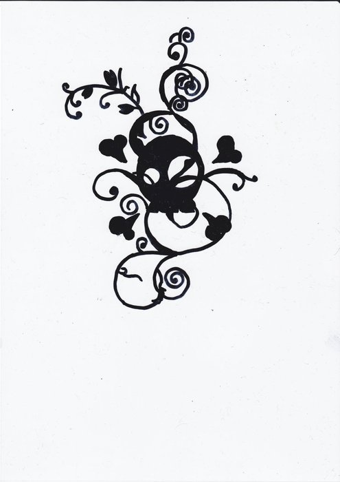 black floral pattern and skull image