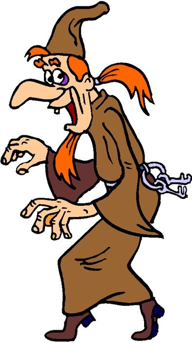 drawing of a witch in brown clothes