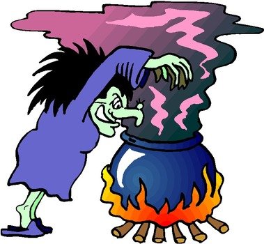 witch over the boiler as a colorful graphic image