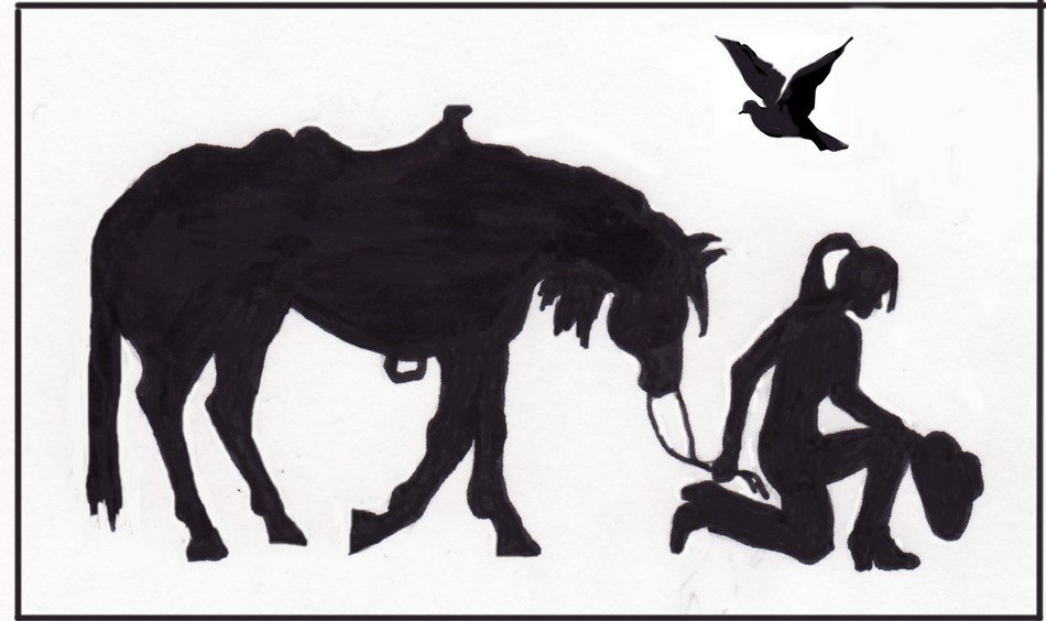 silhouettes of a woman with a horse for clipart