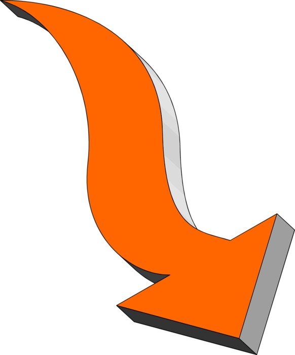 drawn wavy orange down arrow