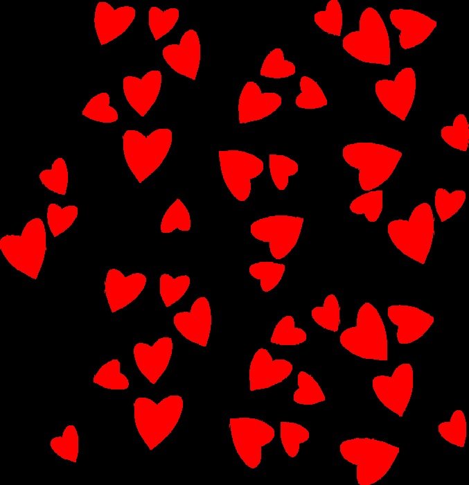 chaos of red hearts on a black background