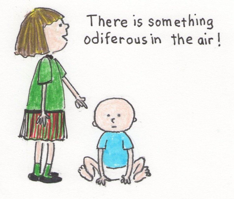 drawing of mom near the baby in diaper