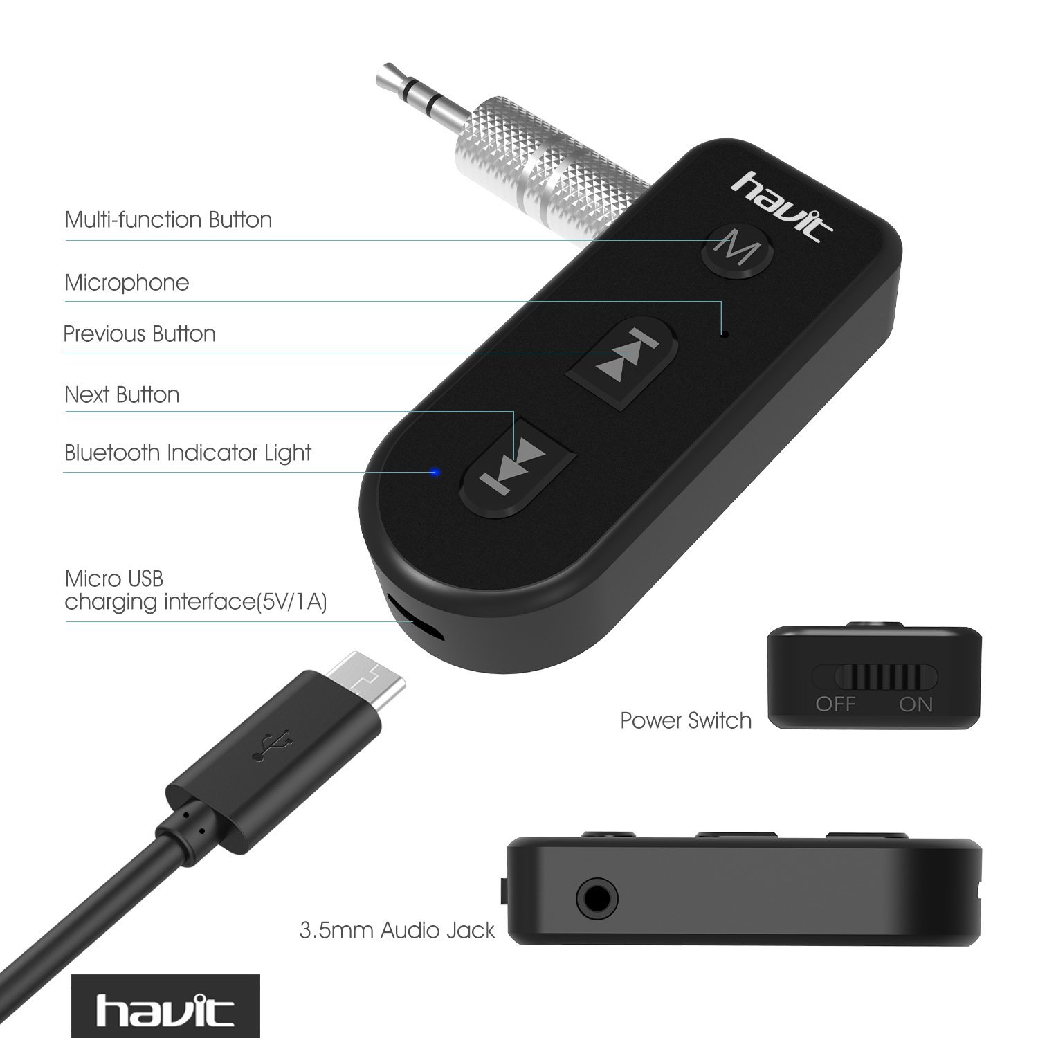 HAVIT Bluetooth Receiver, Wireless Audio Receiver&Hands-free Calling ...