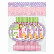 Pink Safari First Birthday Party Blowers, 8ct N35