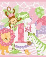 Pink Safari First Birthday Party Blowers, 8ct N39
