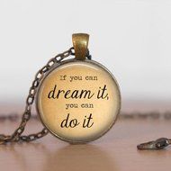 Vintage Quote Cabochon Bronze Glass Chain Pendant Necklace