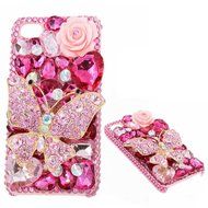 Iphone 7 Plus 5.5inch Bling Rose Gems Smartphone Cover,Yaheeda Butterfly Flower Design 3D Handmade Rhinetstone... N2