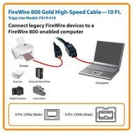 Tripp Lite FireWire 800 IEEE 1394b Hi-speed Cable (9pin/4pin) 10-ft.(F019-010) N5