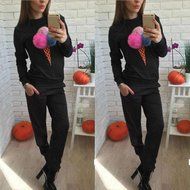Sweatshirt Sets,Morecome Women Sweatshirt Long Sleeve Blouse Long Pants Outfit (XL, Black) N4